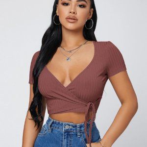 5/20$ Shein SXY Surplice Neck Knot Side Crop Top